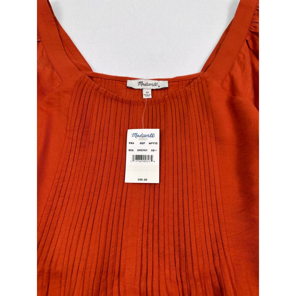 NWT Madewell Clay Orange Square Neck Pintuck Pleated Mini Dress XS - Picture 5 of 11